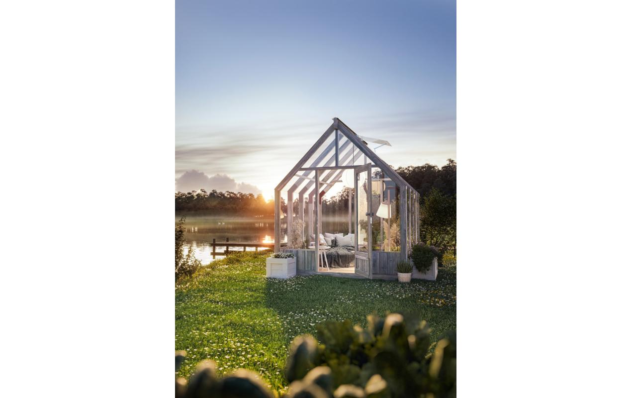 Gewächshaus Este 8.2 m², Kdi grau 363 x 240 x 285 cm<br>Holz-Gewächshaus