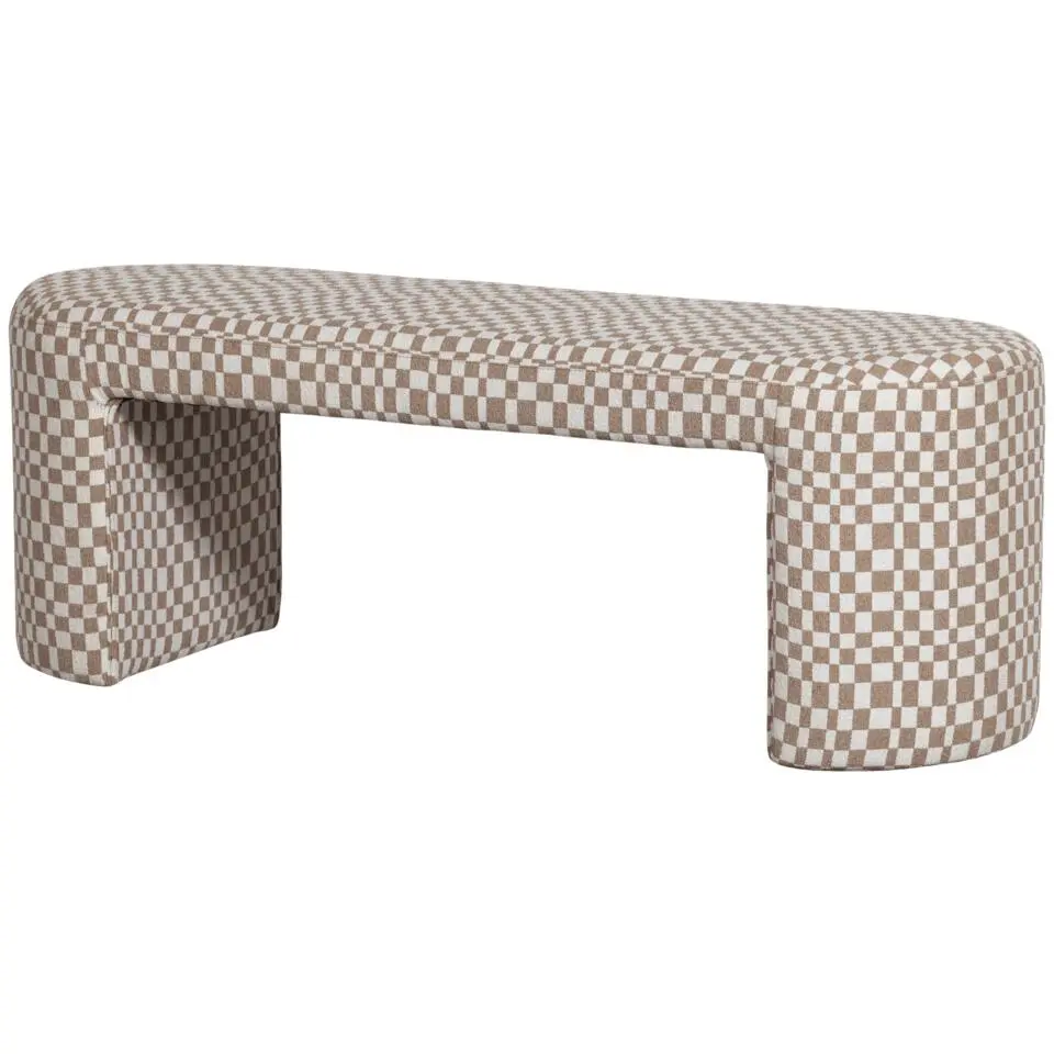 WOOOD Jacob Bankje - Polyester - Geruit - Zand - 46x130x46