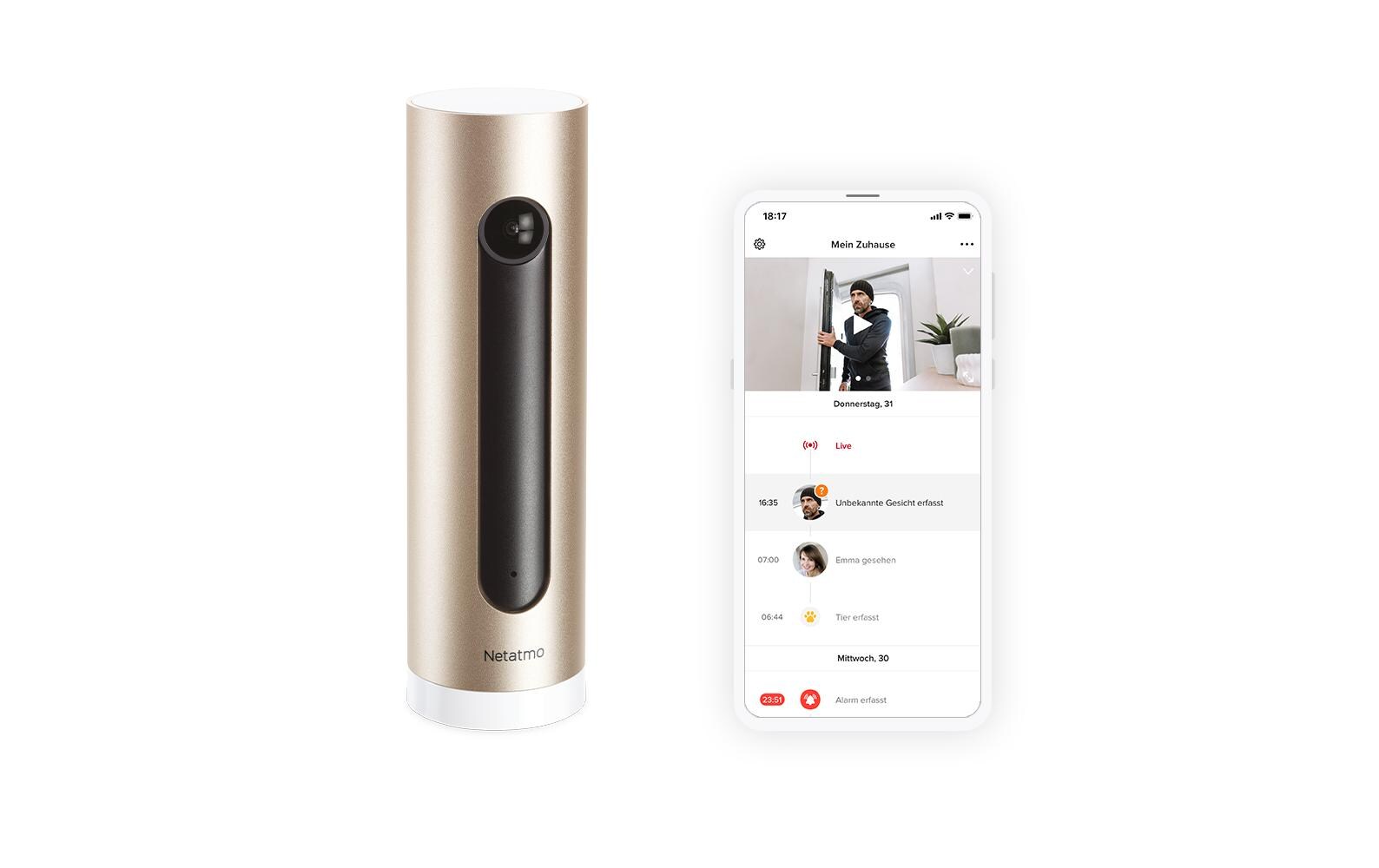 Netzwerkkamera Smarte Aussenkamera mit Sirene + Innenkamera<br>Netatmo Smarte Aussenkamera mit Sirene + Innenkamera