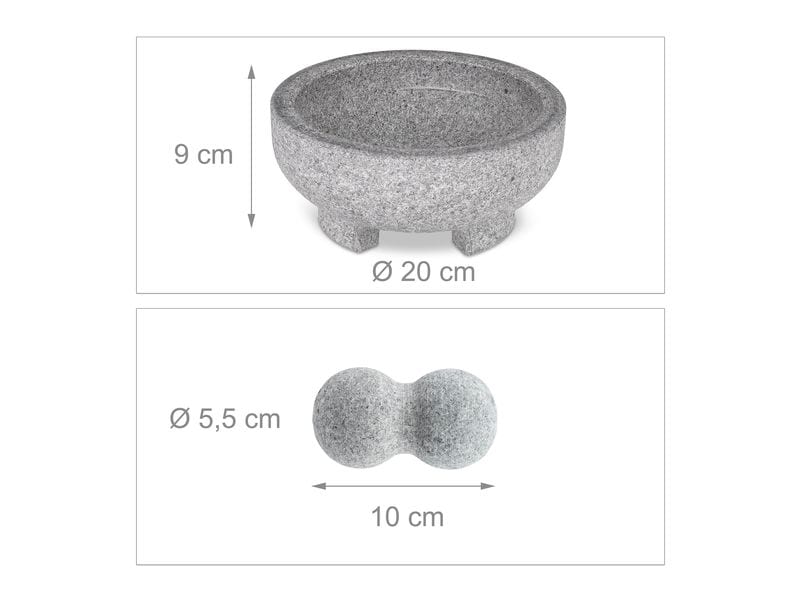 relaxdays Mörser mit Stössel 20 cm, Granit Granitmörser für Hobbyköche und Profis