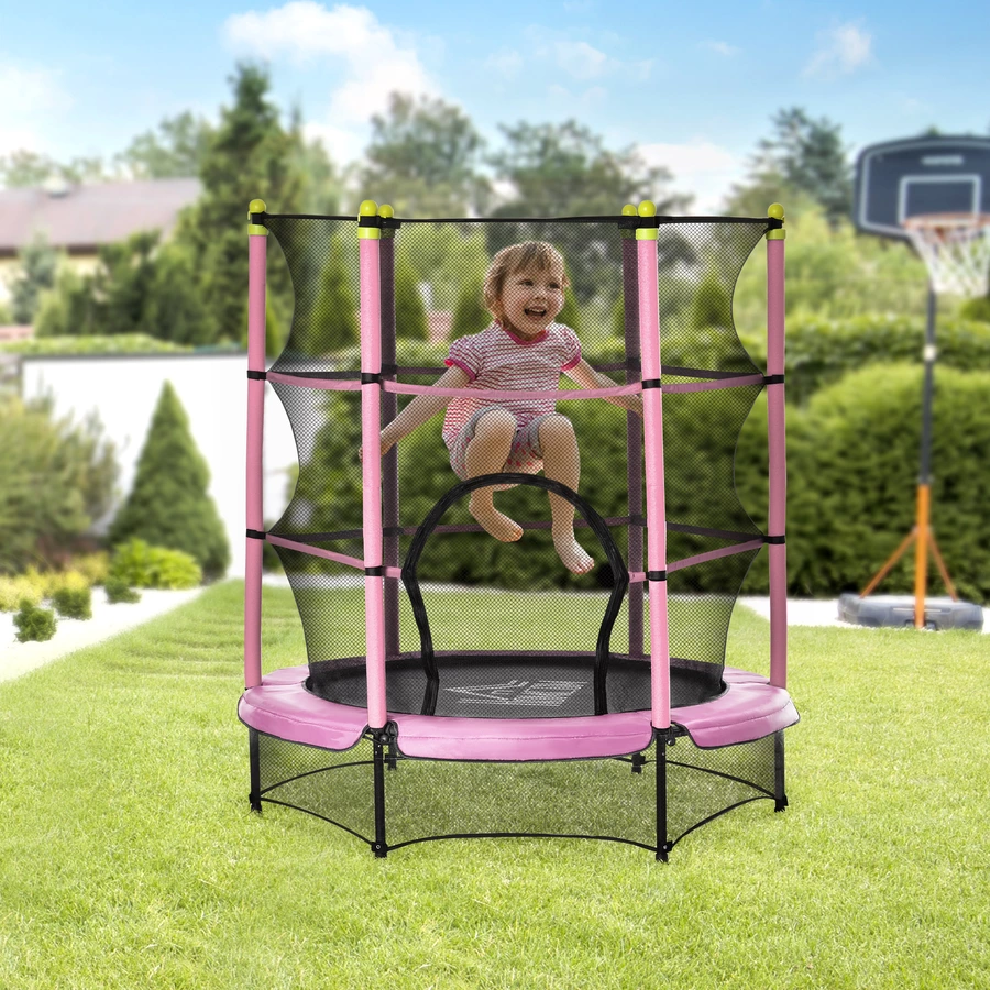 HOMCOM Trampolin mit Sicherheitsnetz rosa