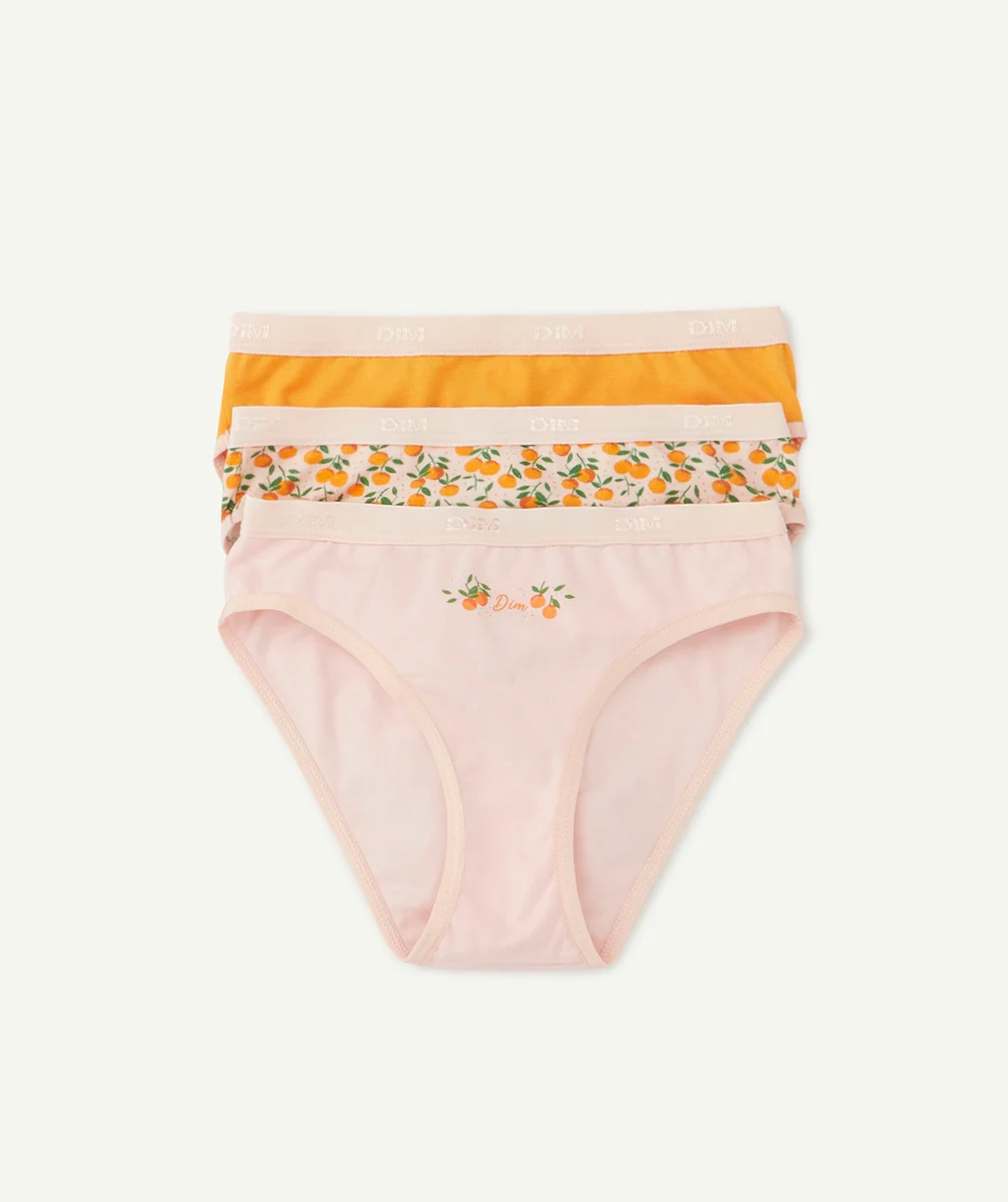 DIMLOT DE 3 CULOTTES IMPRIMÉES OU UNIES ORANGE JAUNE ET ROSE PASTEL