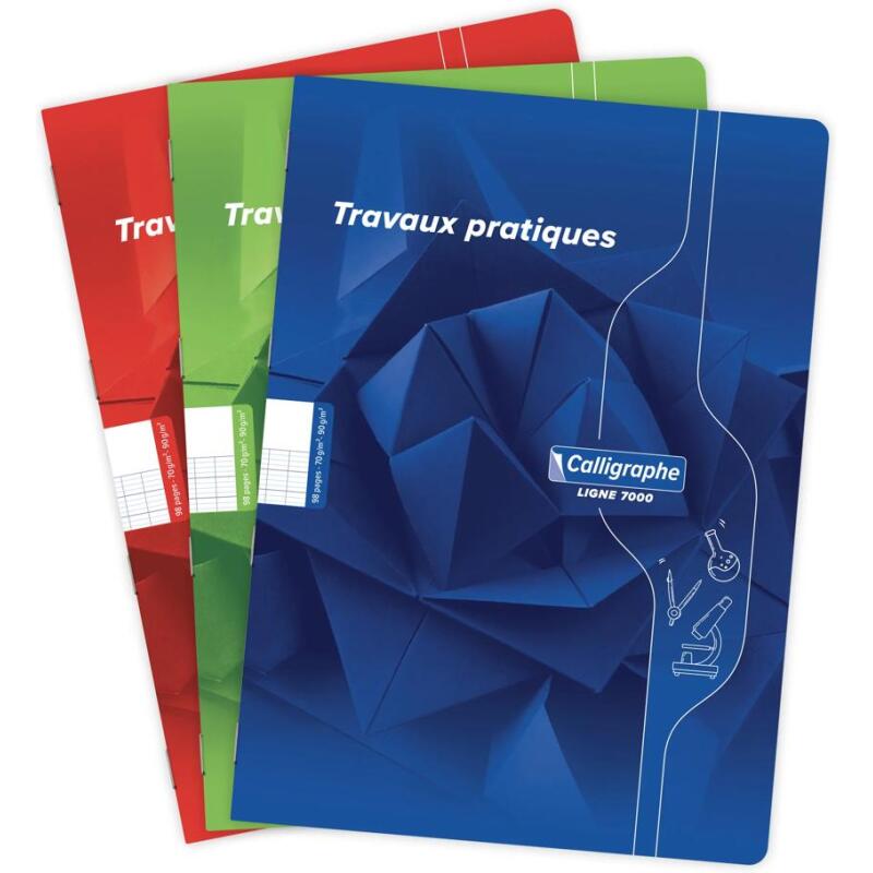 Cahier Travaux Pratiques piqué 7000 A4 96 pages grands carreaux 70 g + uni 90 g - Assortis