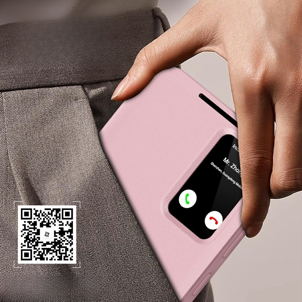 Samsung Galaxy A56 Leder Hülle Small Window View Flip Case Litchi Look - Rosa