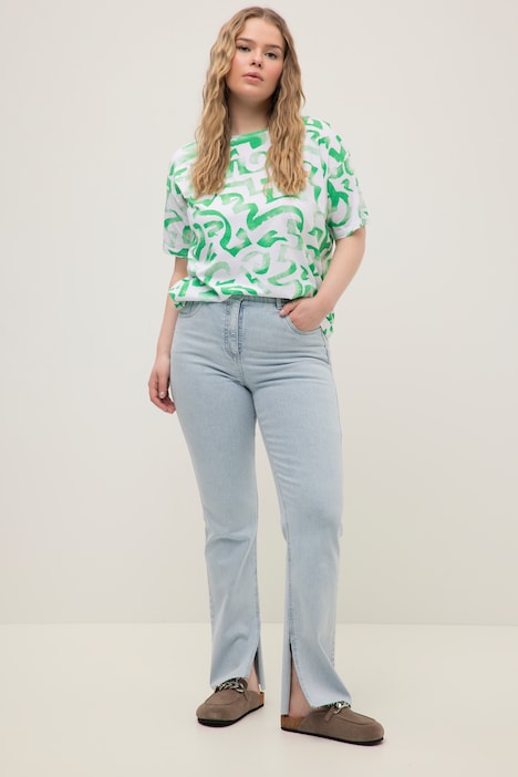 Jeans, Straight Fit, High Waist, Saumschlitze innen, 5-Pocket