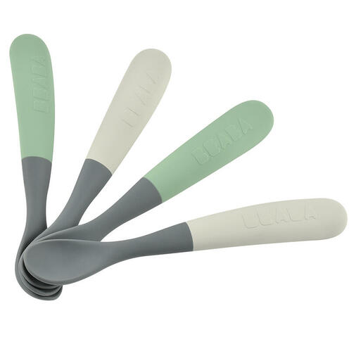 Lot de 4 Cuillères 1er Âge Silicone Mineral/Sage Green - BEABA