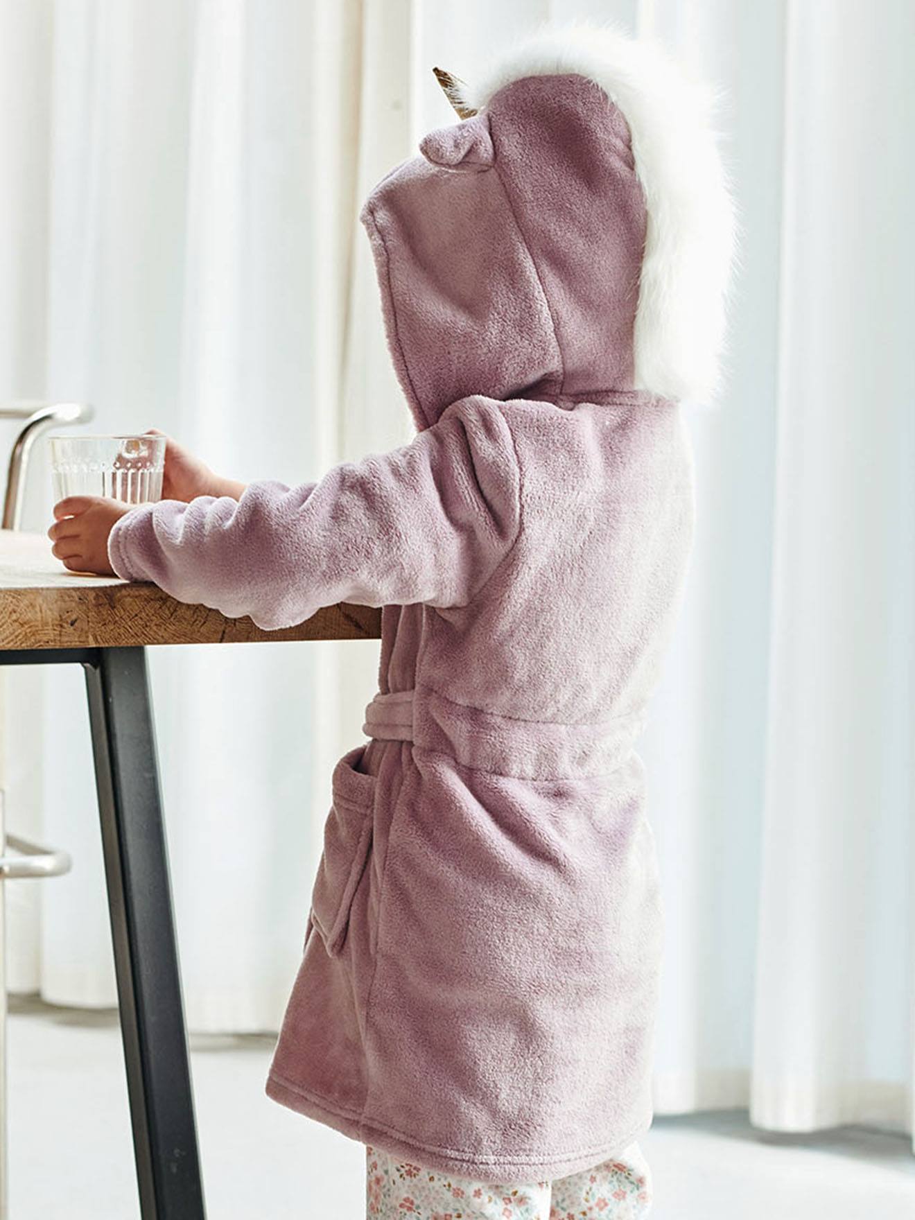 Robe de malha com renda de unicórnio, lilás claro liso com motivos, para meninas