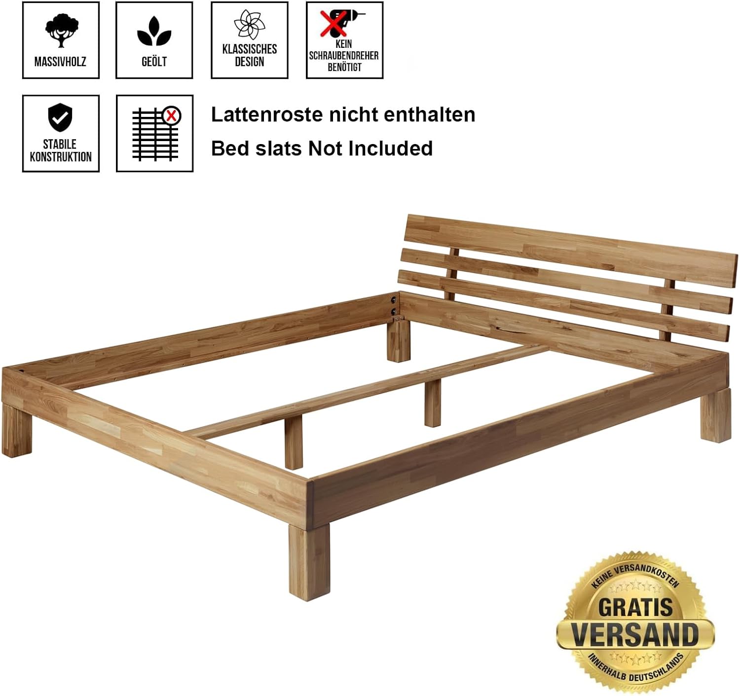 Krok Wood Massivholzbett Julia in Eiche (180 x 200 cm)