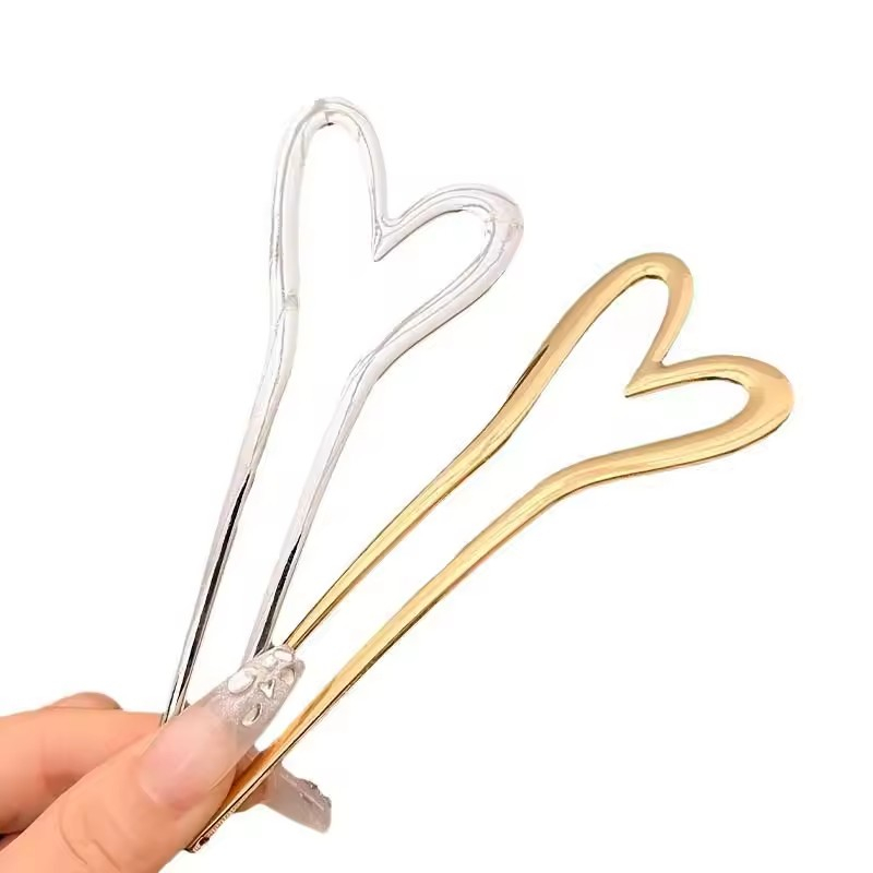 (13cm) Haarnadel Metall French Twist Haargabel Dutt Haarschmuck Accessoire Herz - Gold