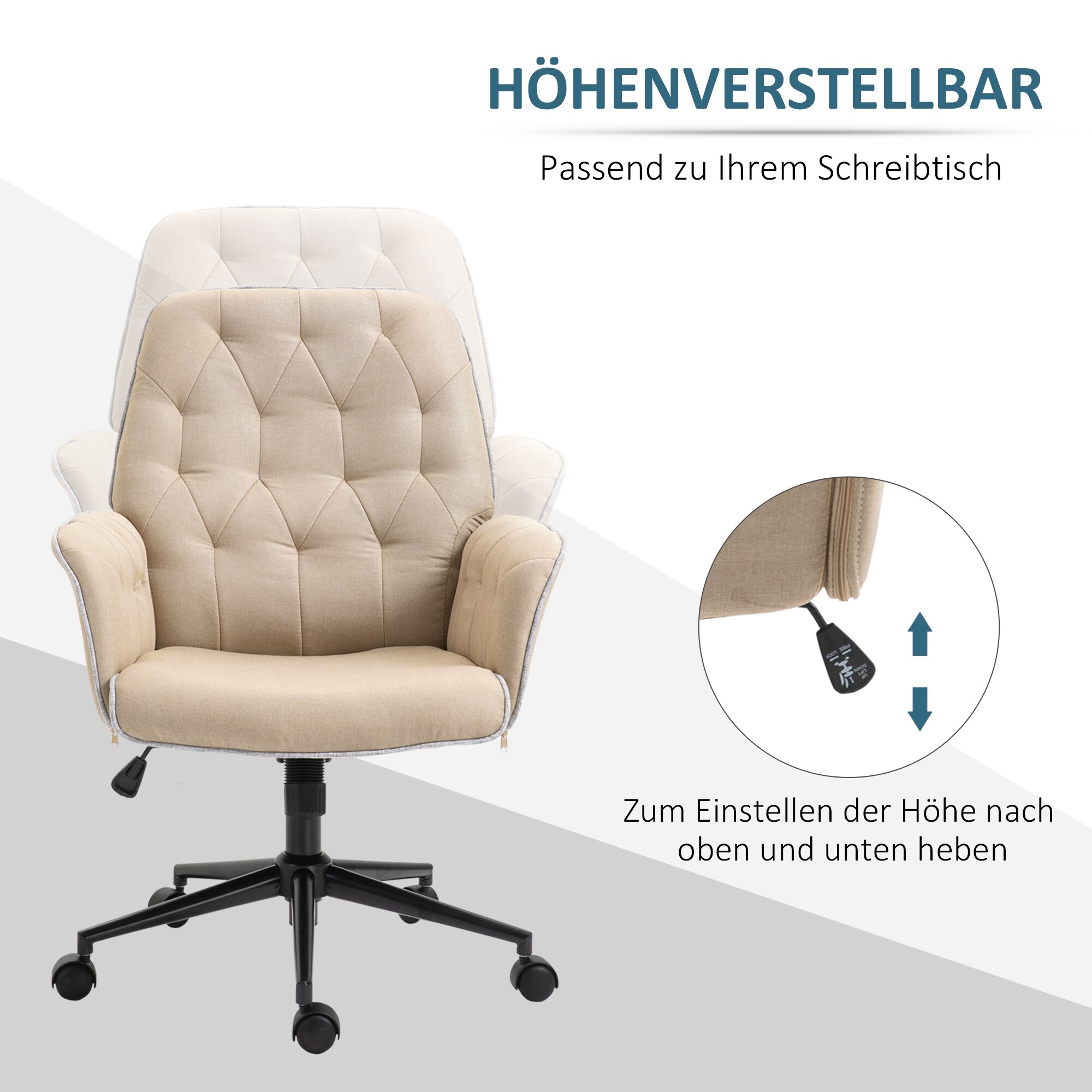 HOMCOM Bürostuhl mit Wippfunktion, aus Webstoff und Polyester, gemütlich 66 x 69 x 89,5-97Hcm (BxTxH)