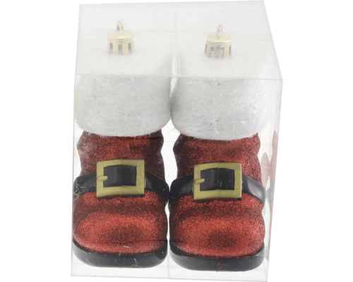 Kerstboomversiering laars, kunststof, 9 cm, set van 2, rood en wit