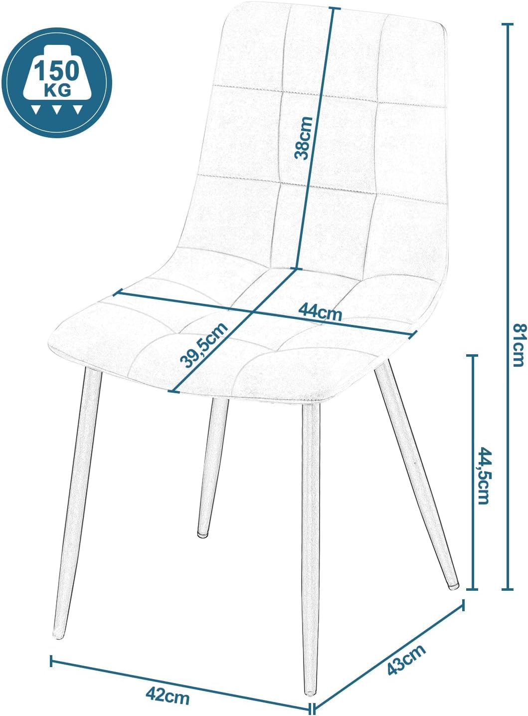 EUGAD Esszimmerstühle 4er Set, für Esszimmer Küche Wohnzimmer, Küchenstühle gepolstert mit Rückenlehne Samtbezug, mit Metallbeinen, 150 kg belastbar, Dunkelgrau