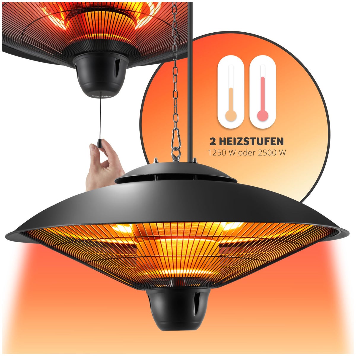 tectake Solaris Orbit infraroodstraler, 2 vermogensniveaus, 1250 en 2500 W, eenvoudige installatie, 58 x 58 x 32 cm