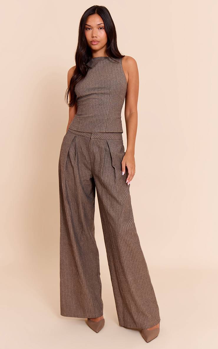 Gris Pantalon Large Tissé À Chevrons Coupe Tailleur