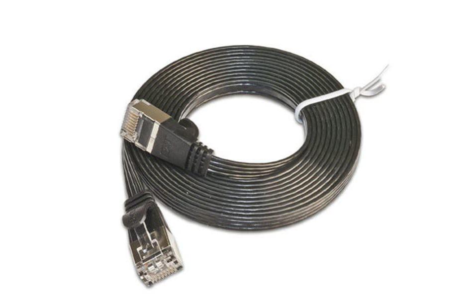 Slimpatchkabel RJ-45 - RJ-45, Cat 6, STP, 15 m, SchwarzGeschirmtes Twisted-Pair-Kabel (STP) mit Klinkenschutz