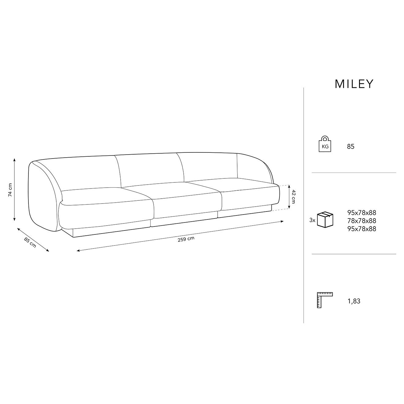 Micadoni Limited Edition Canapé Velours Miley 3 Places beige clair - 259x85x74 cm