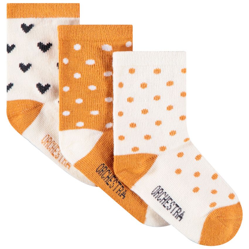 Lot de 3 paires de chaussettes à pois et coeurs pour bébé fille - Ecru