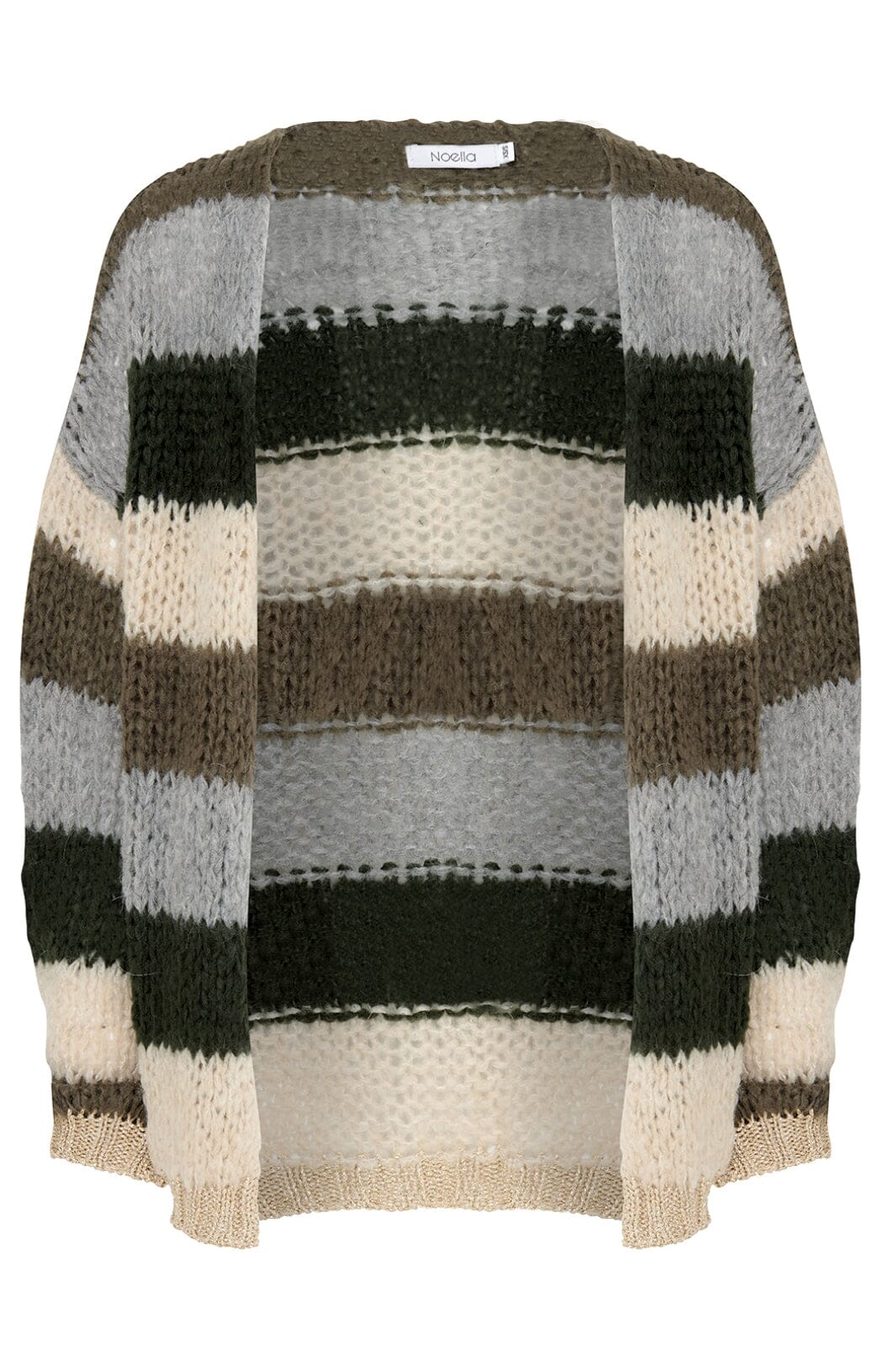 Noella Kala Knit Cardigan Wool army beige stripes 5