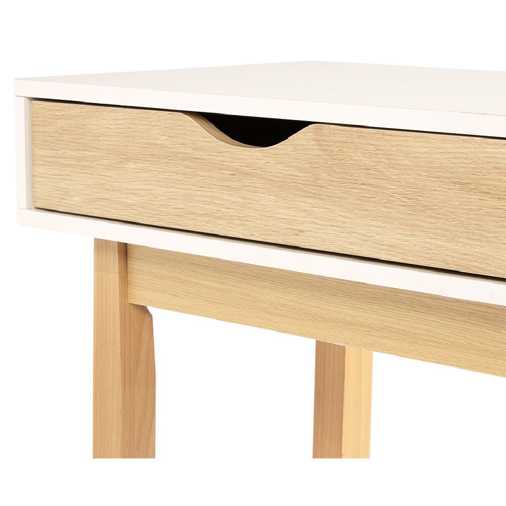Console de bureau Lida 1 tiroir 1 niche en bois naturel et blanc