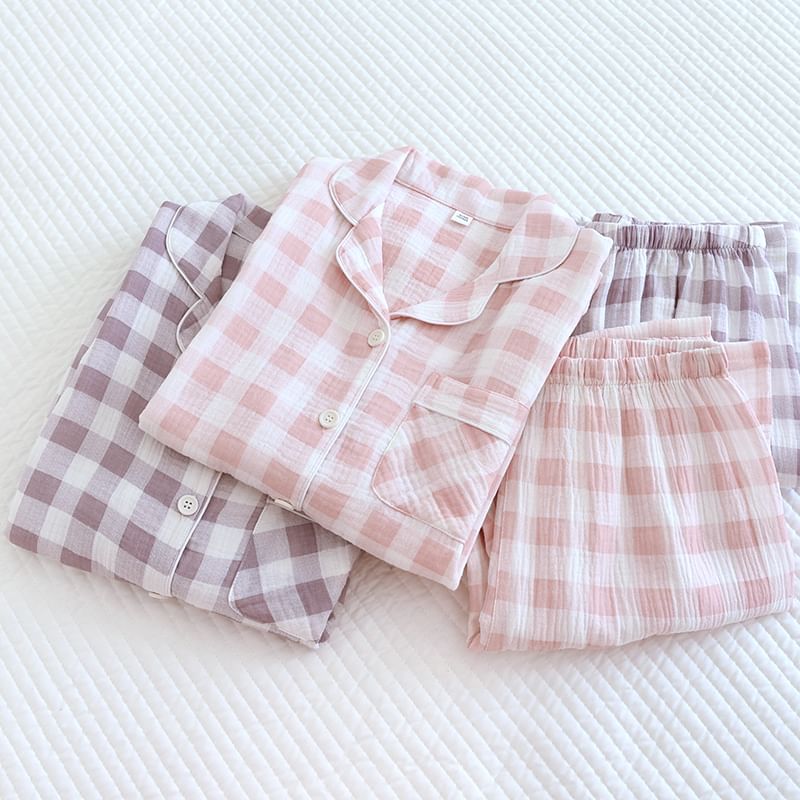 Finlies - Pyjamaset: Gingham overhemd met knoopjes + broek