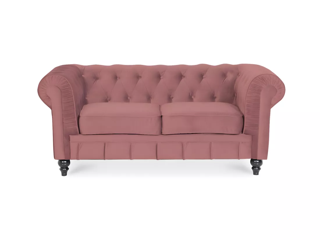 Canapé Chesterfield Velours 2 Places Altesse Vieux Rose