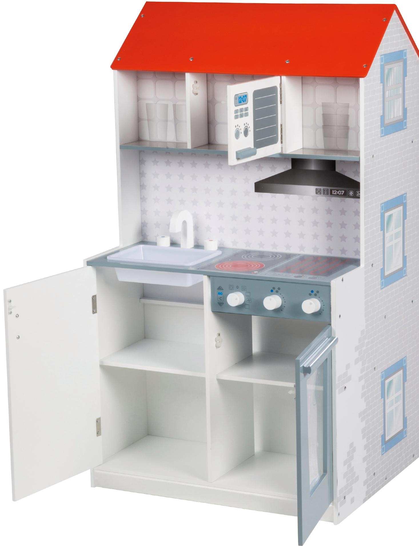 roba® Spielküche »2-in-1, Feuerwehr« mit mehrstöckigem Puppenhaus