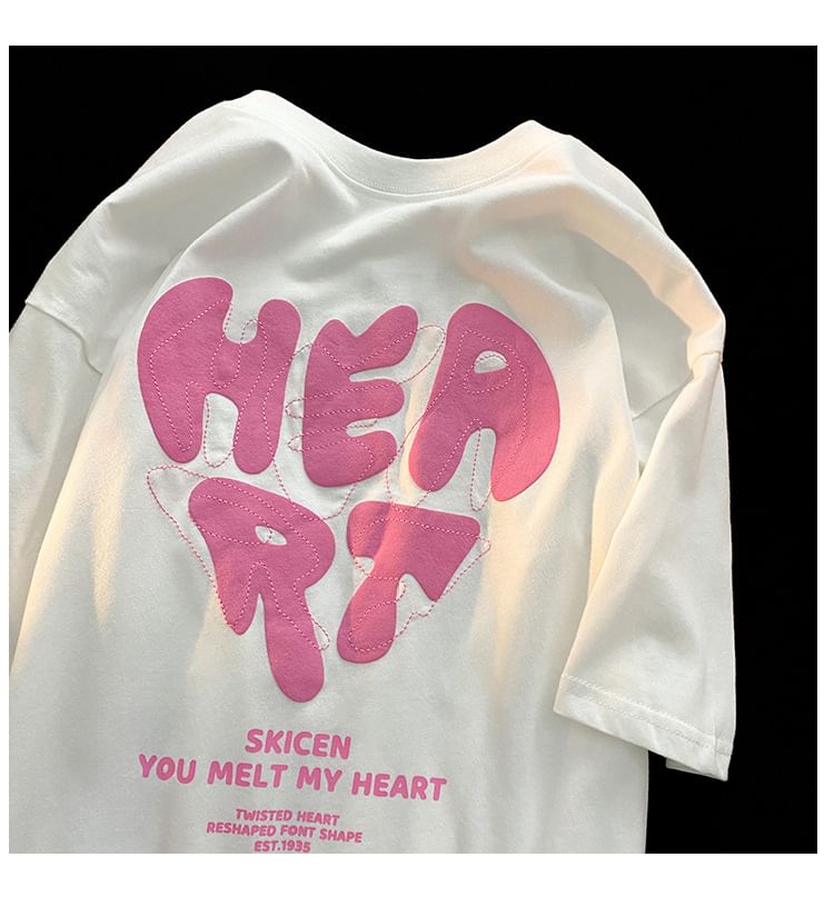 Rosesand - Koppel bijpassende korte mouwen hart & letterprint losvallend T-shirt