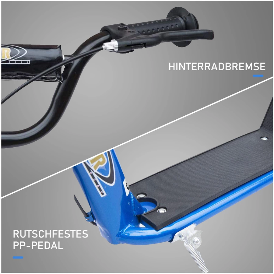 HOMCOM Kinderroller Anti-Rutsch Trittfläche, Metallfahrradständer zum Parken, blau
