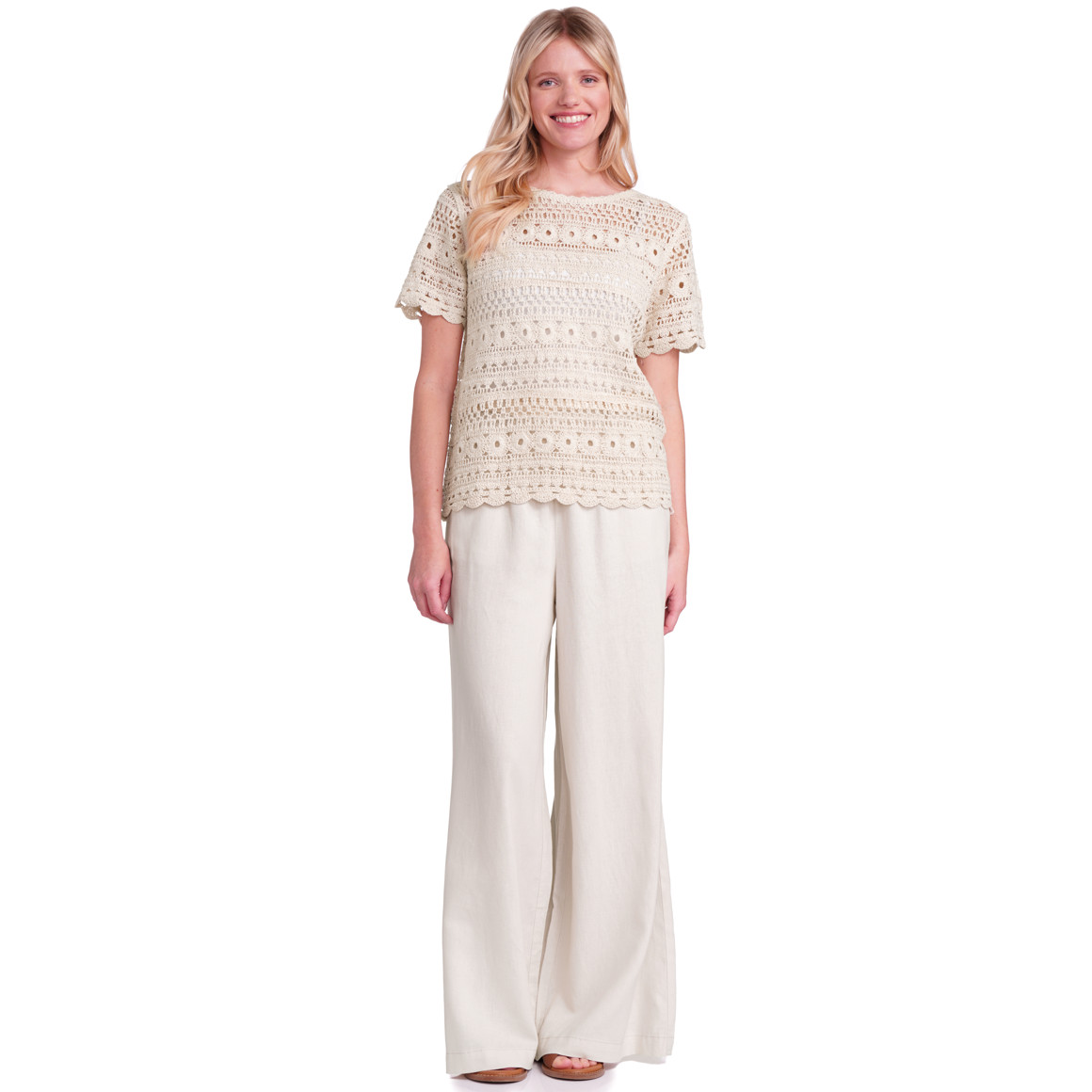 Gina Benotti Damen Strickshirt mit Ajour-Muster beige