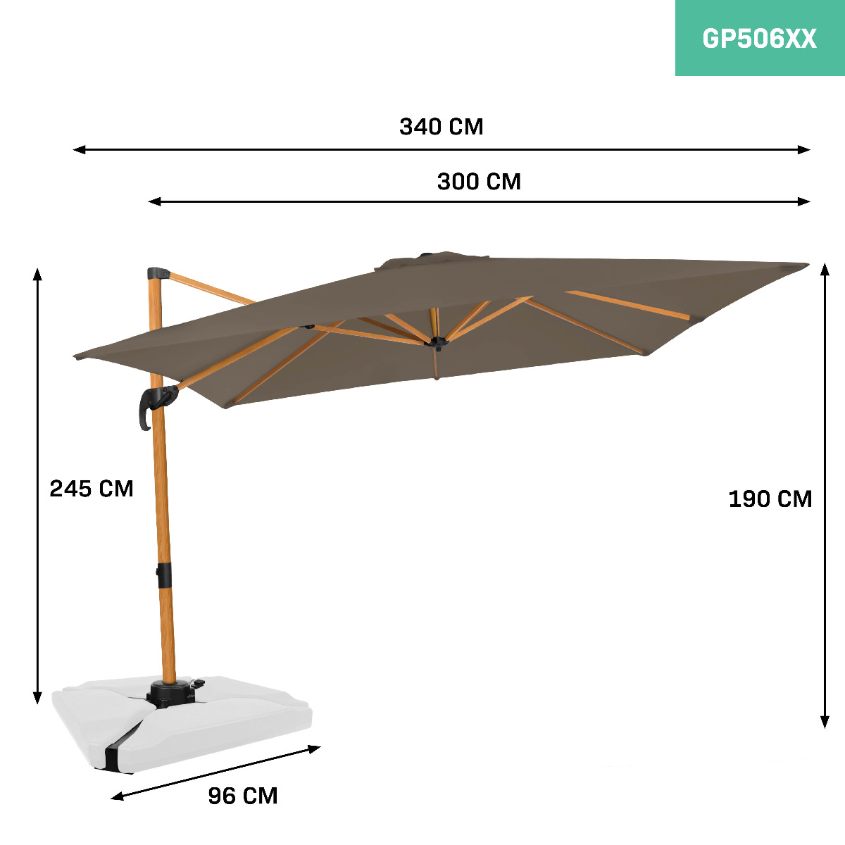 VONROC Premium Pisogne 300x300cm zweefparasol - Taupe
