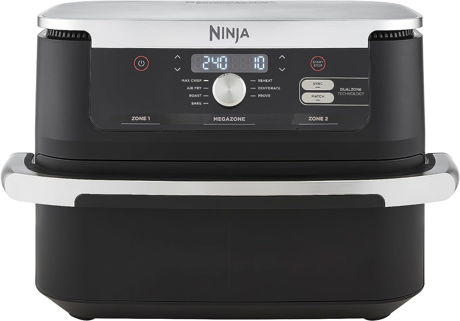 Ninja Foodi FlexDrawer Dual Zone Heißluftfritteuse, Airfryer mit 10,4-Fach und herausnehmbarem Trenner, Antihaftbeschichtung, spülmaschinenfester Korb, 7-in-1, Schwarz AF500EU
