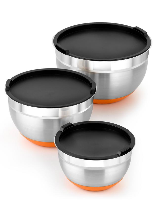 Edelstahlschüsseln mit Silikonboden und Deckel EFFICIENT-Serie, 3er-Set