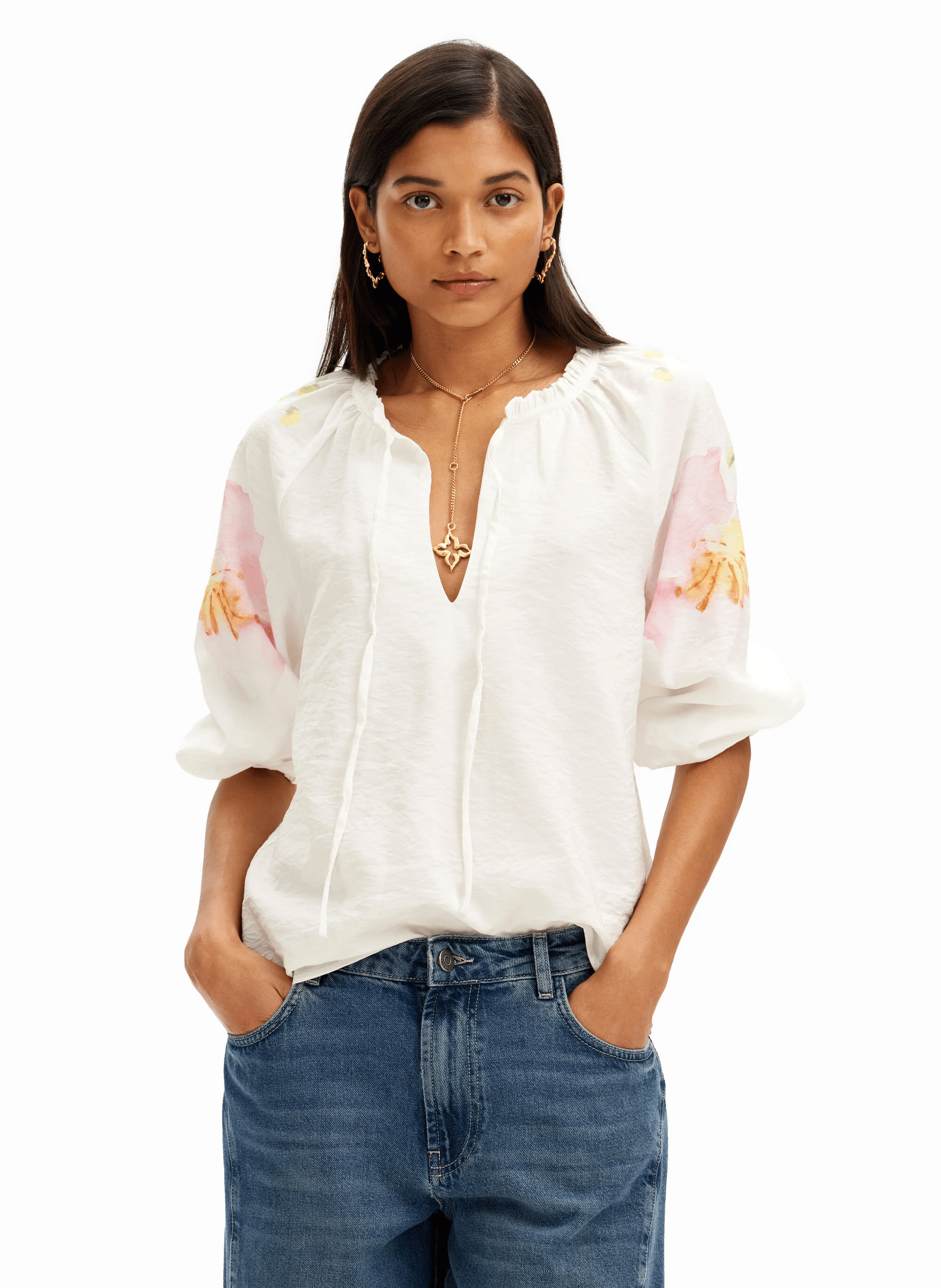 Blouse ample imprimé | Blanc
