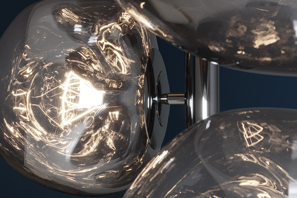 Design Stehlampe LIQUID DIAMOND 170cm smoke Glas Stahl sieben Schirme Kugelleuchte