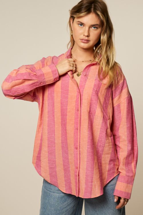 Roze oversized gestreepte blouse