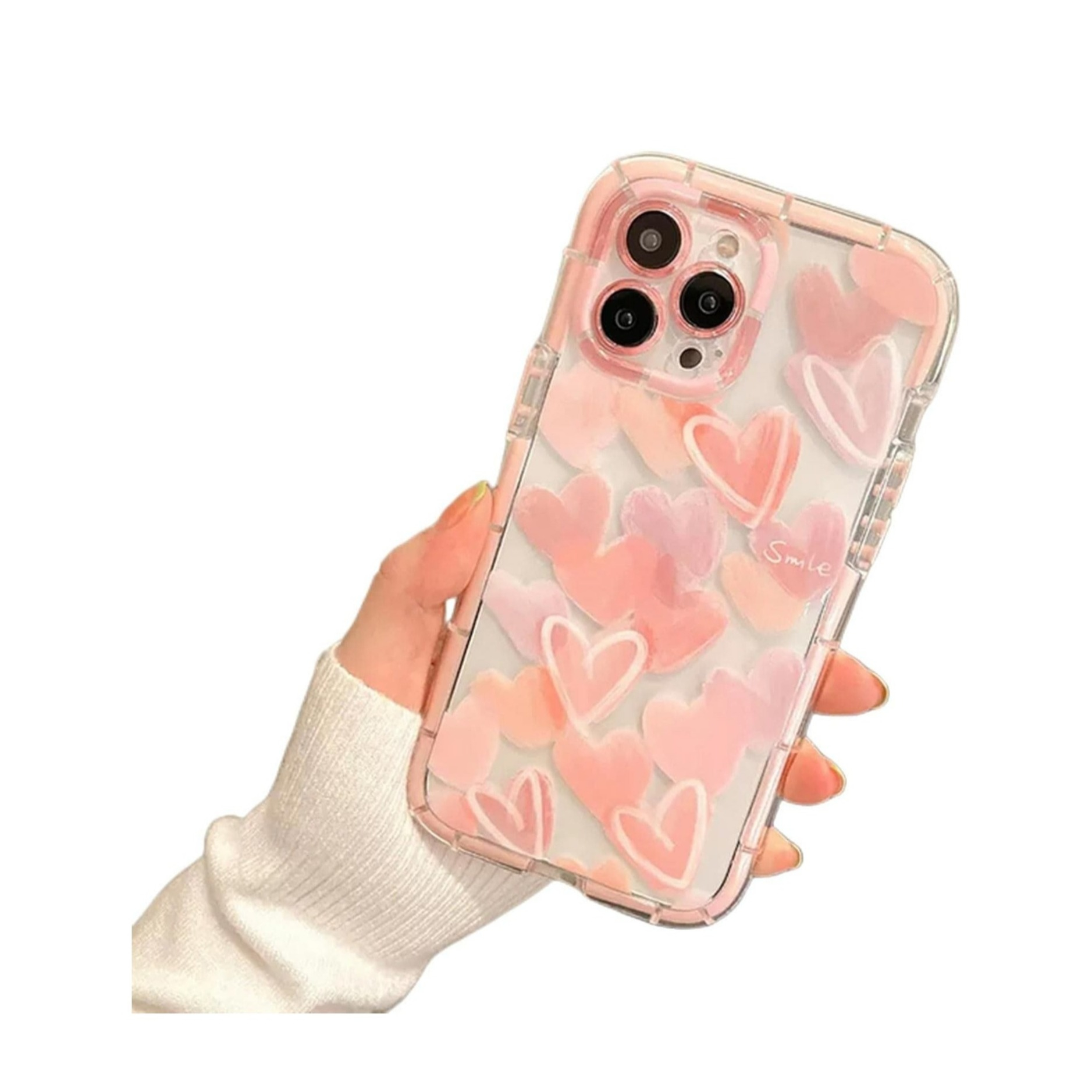 iPhone 15 Pro Max Hybrid Hardcase Hülle Air Cushion Fallschutz - Rosa Herzen