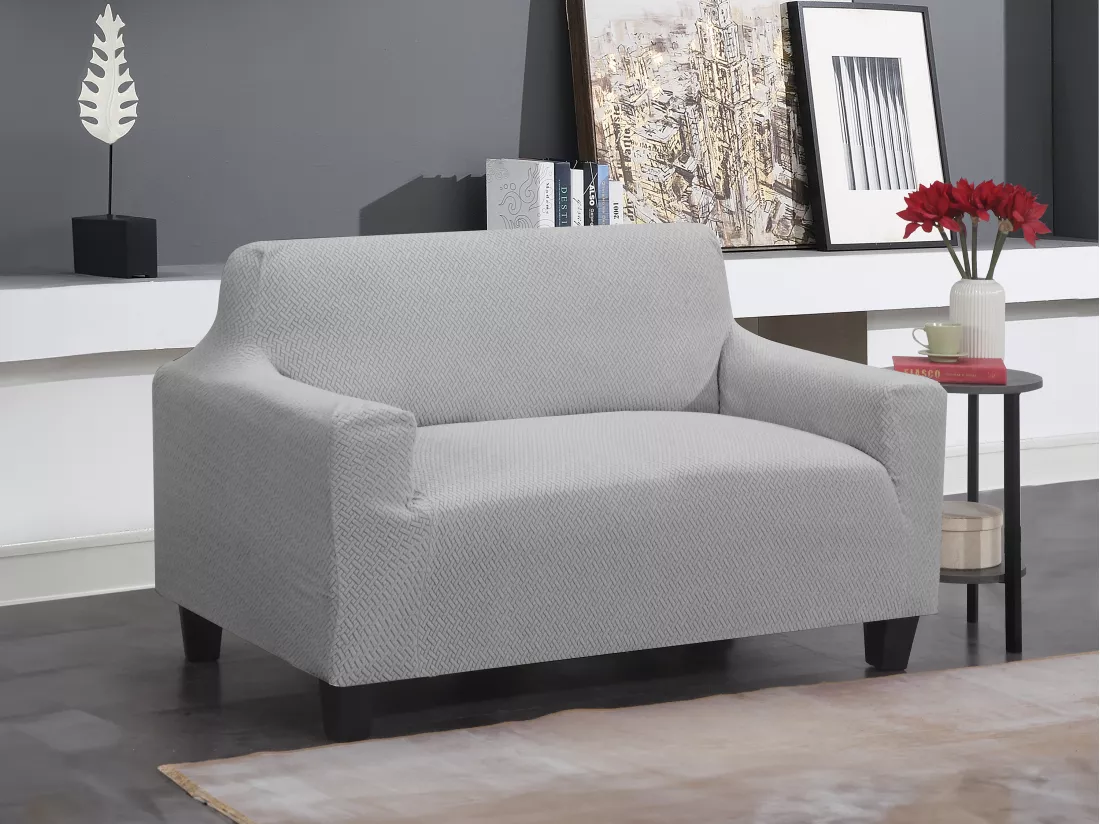 Housse de canapé extensible 2 places 60-74 x 152-188 cm - Gris - NAPLES