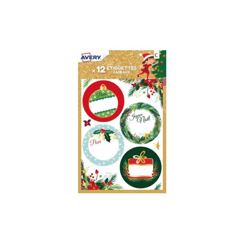 Lot de 12 étiquettes autocollantes Noël floral