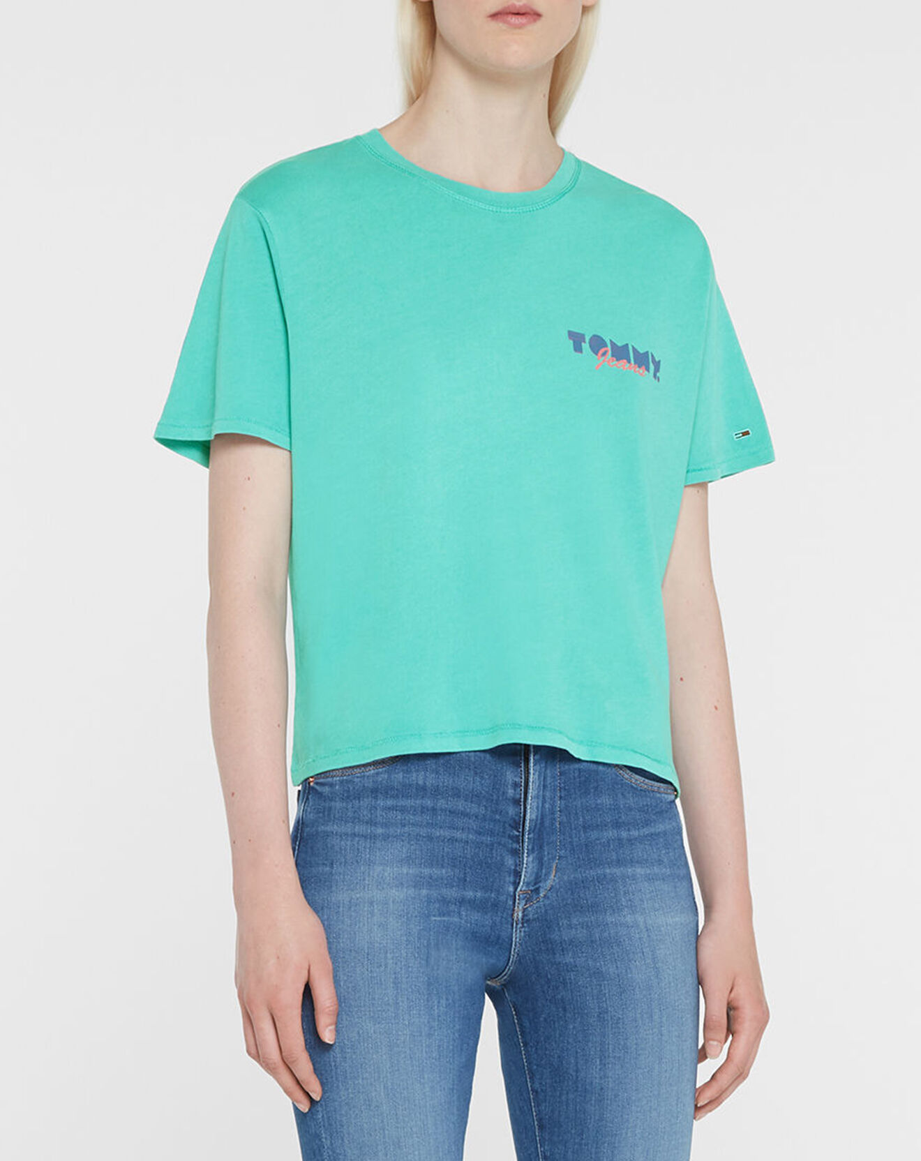 Tommy Jeans T-Shirt 100% Coton Bio Crop Vintage vert