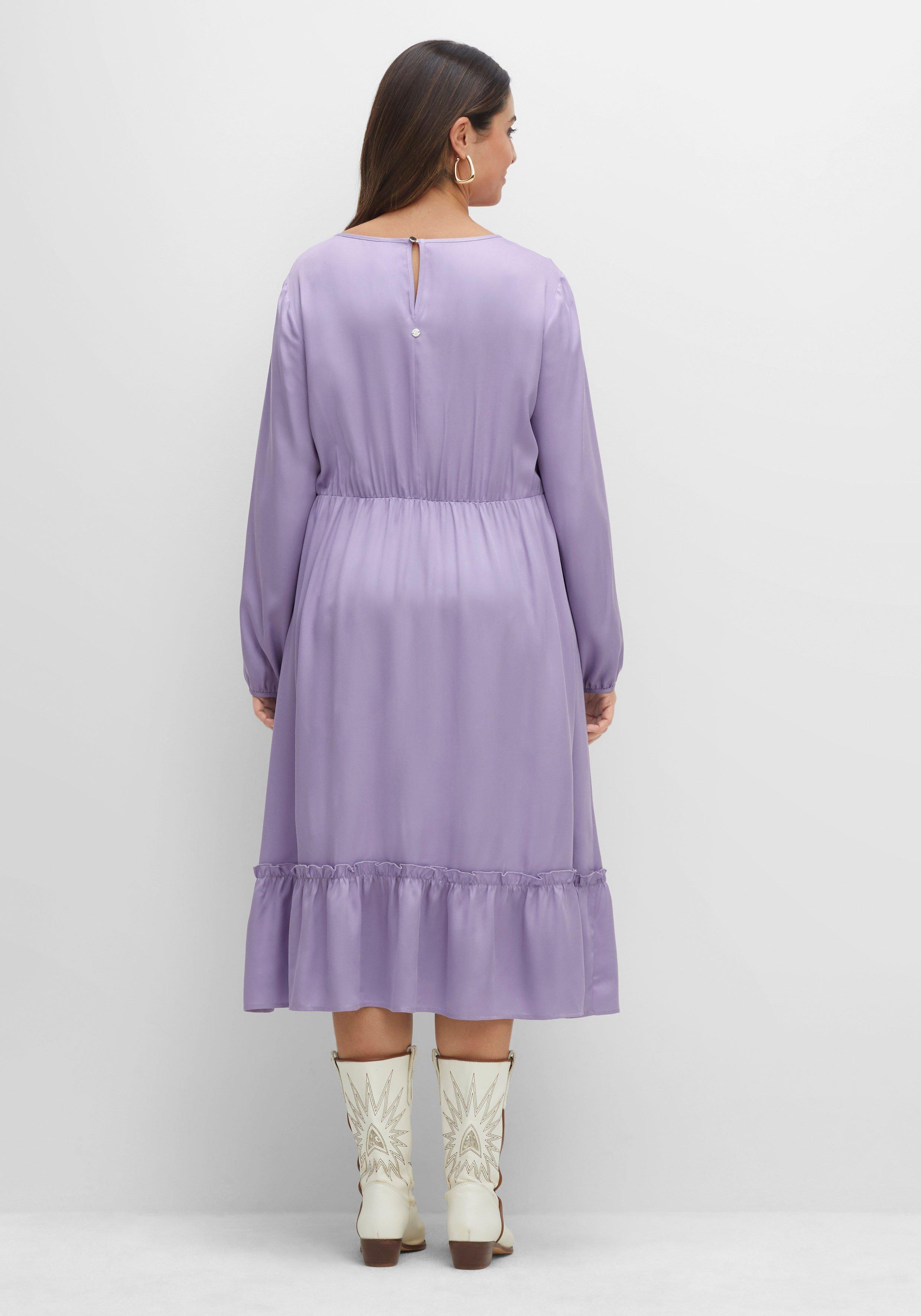 Midikleid mit Taillengummi und Rüsche am Saum