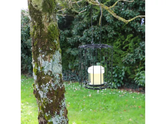 Lanterne jardin extérieur à poser bougie ancienne métal noir 22x28cm