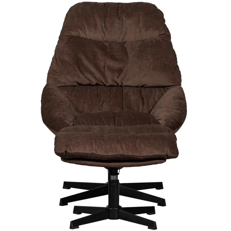 WOOOD Yaro Draaifauteuil Met Hocker - Chenille - Espresso - 94x71x83