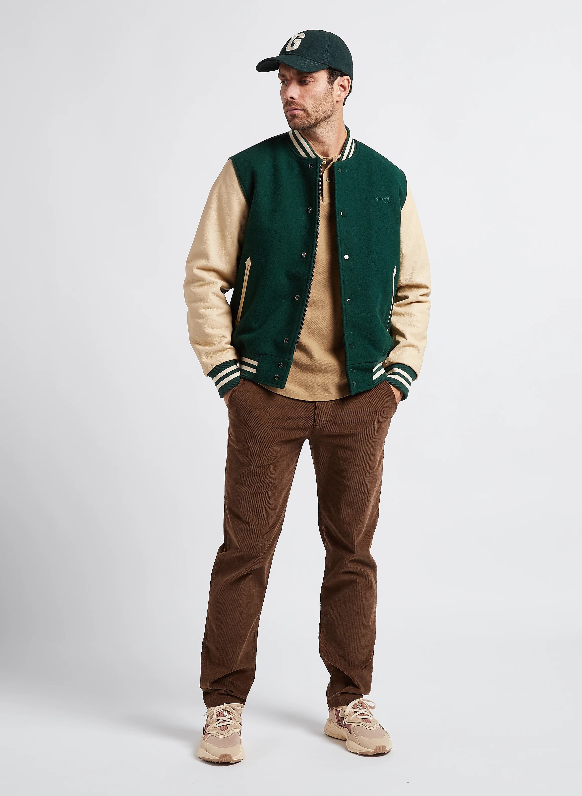 Pantalon droit en velours de coton bio mélangé | Marron