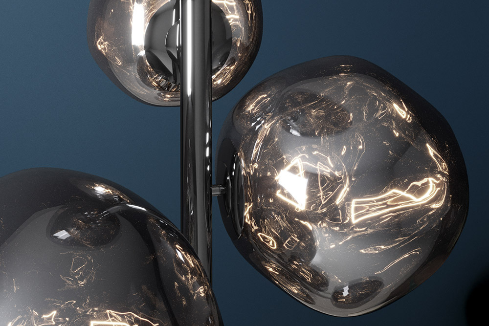 Design Stehlampe LIQUID DIAMOND 170cm smoke Glas Stahl sieben Schirme Kugelleuchte