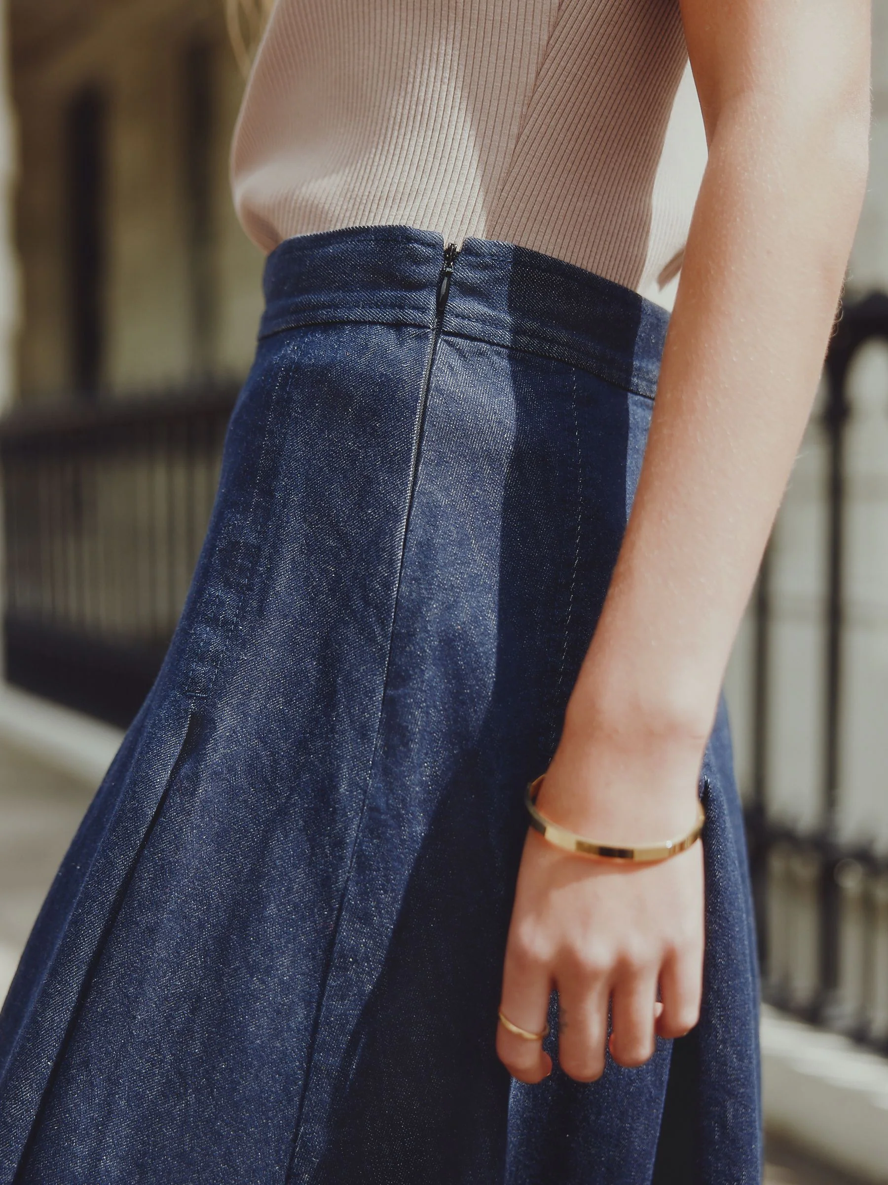 Wassing - Denim Full Seamed Midi Skirt