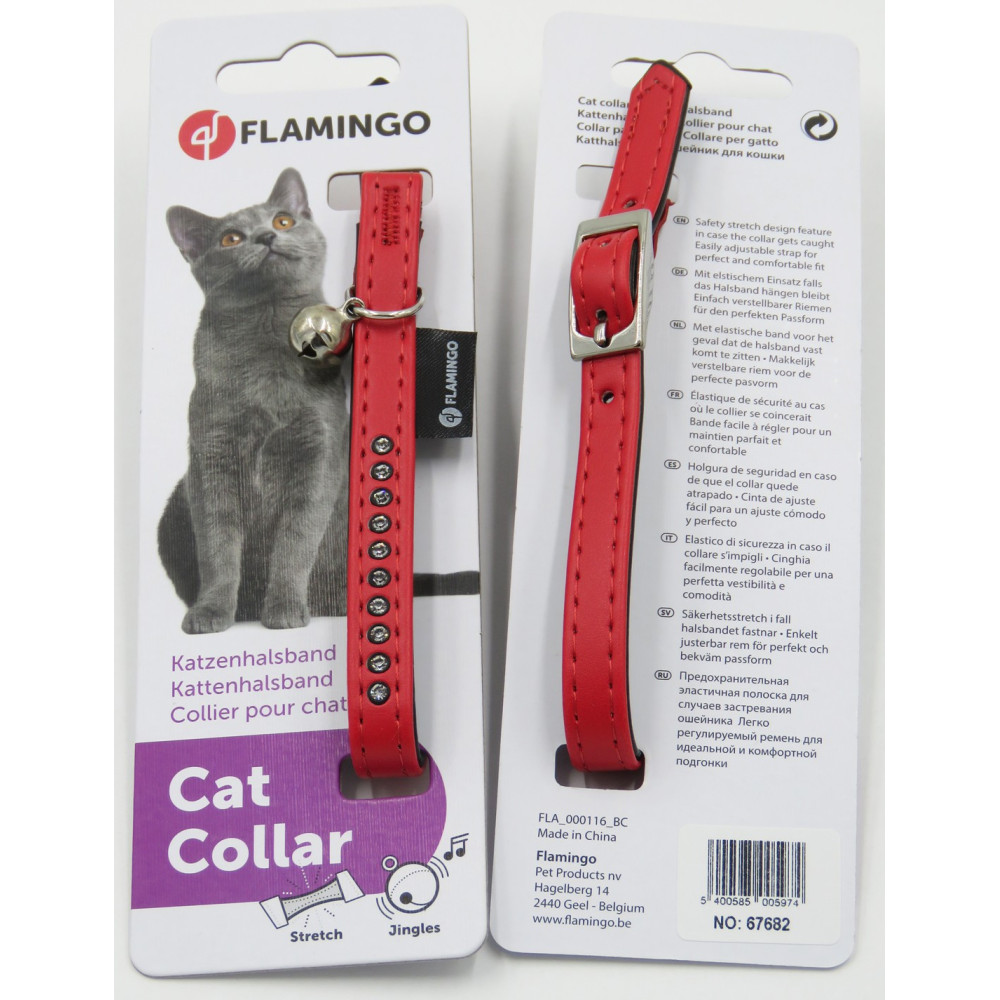 Collier 30 cm x 11 mm rouge avec strass et clochette pour chat