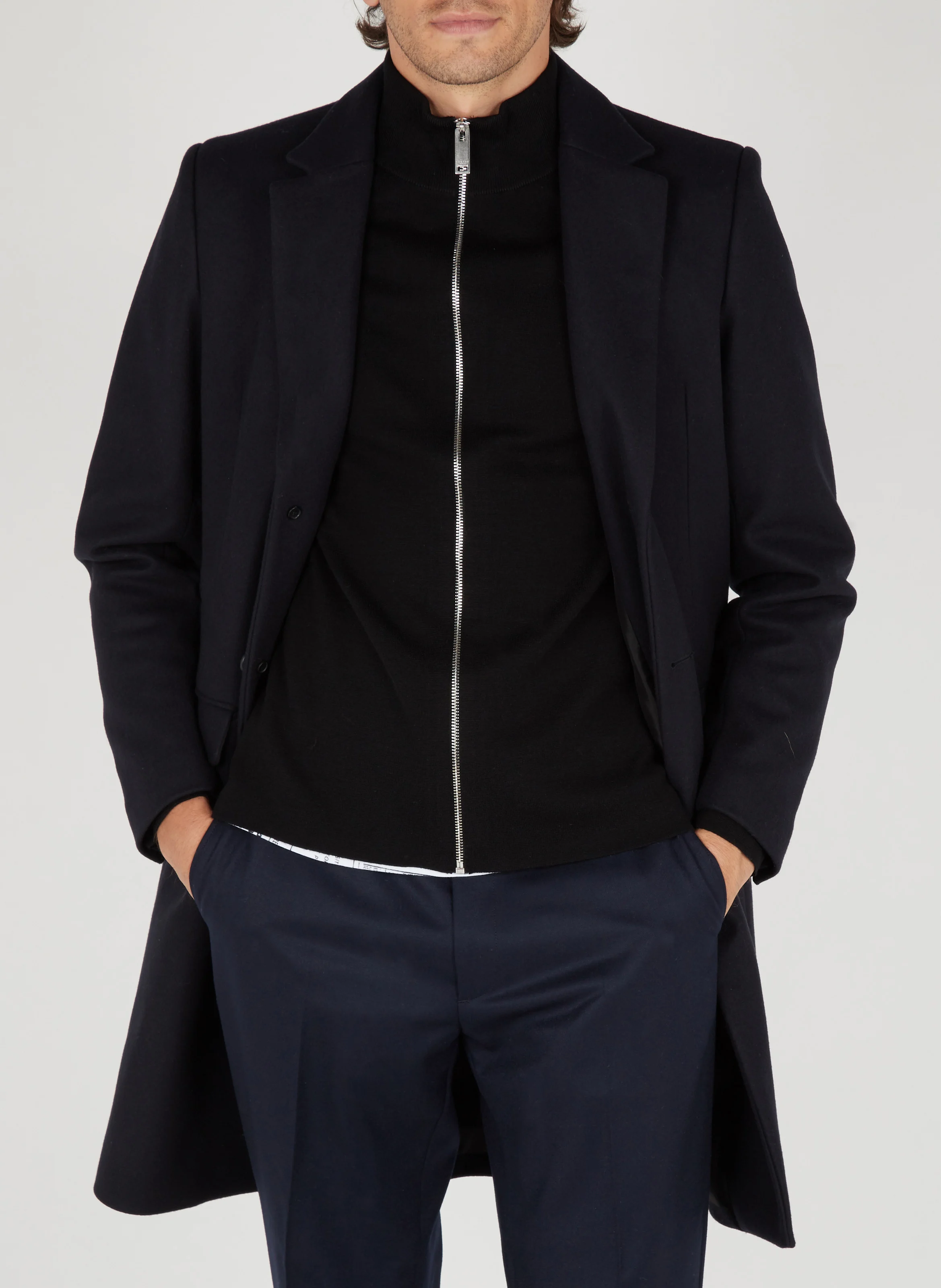 Manteau col tailleur regular-fit en laine mélangée | Bleu
