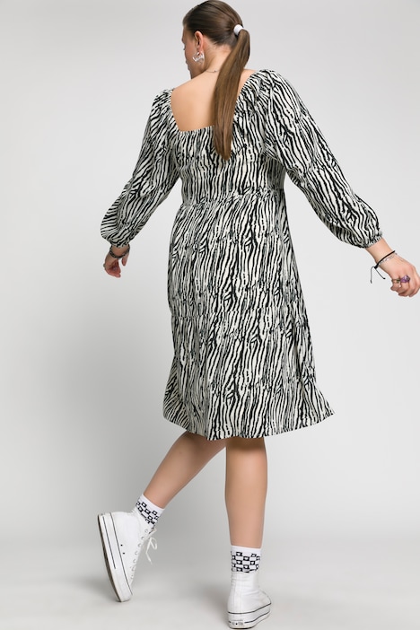 Zebra-Kleid, A-Line, Carree-Ausschnitt, Langarm, Jersey-Unterkleid