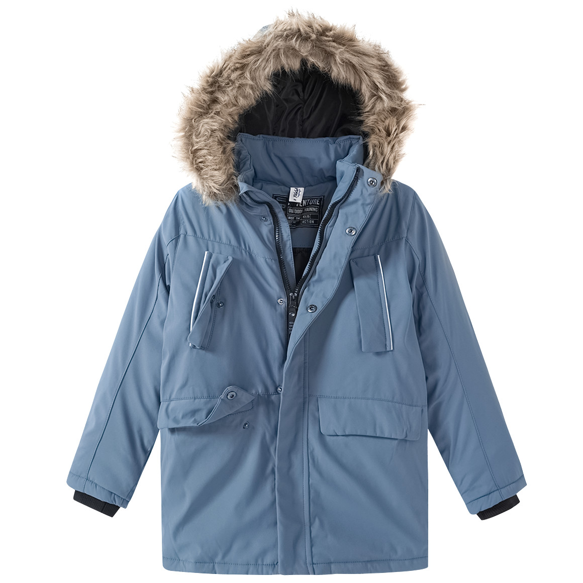 Yigga Jungen Winterjacke mit abnehmbarem Fellimitat blaugrau