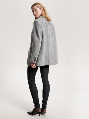 Blazer oversized de abotoamento simples com estampa espinha de peixe